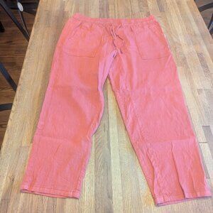 KUT Women's Burnt Tangerine Linen Drawstring Pants with Pockets Size L